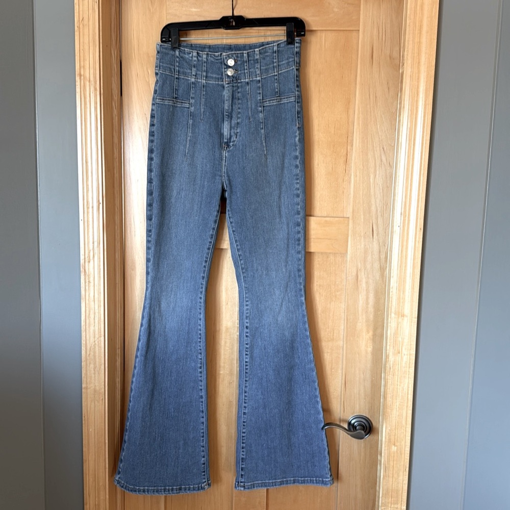 We The Free Jayde Flare Jeans, medium wash, super high waisted, size 30